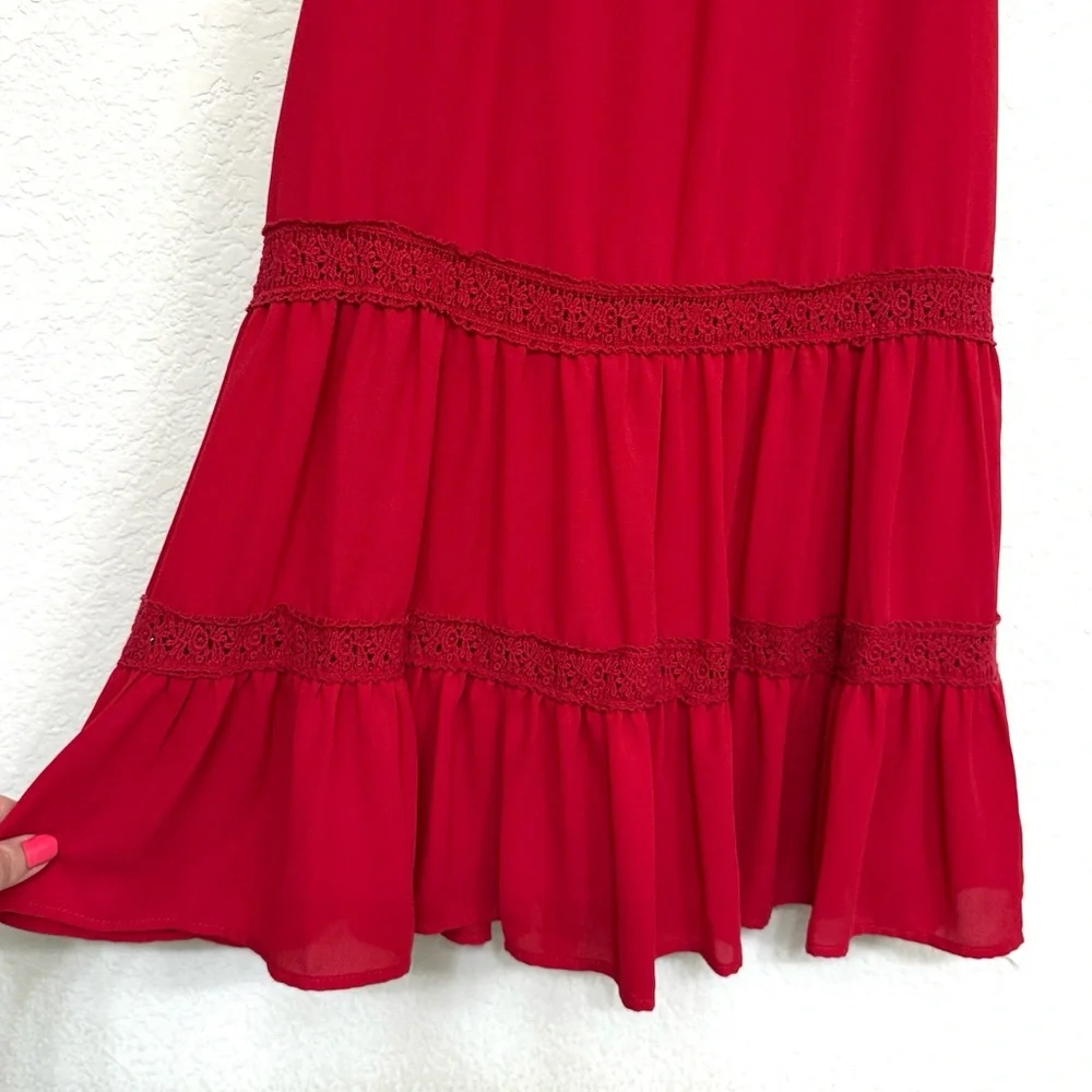 GB Gianni Bini • Girls Red Tiered Ruffle Lace Trim Holiday Dress